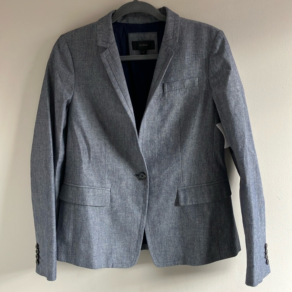J. Crew denim one button structured blazer size 10